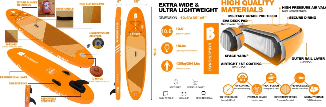 Drop Stitch Double Layer Inflatable Stand up 10′6′′ Sup All Round Paddle Board for Whole Year Surfing